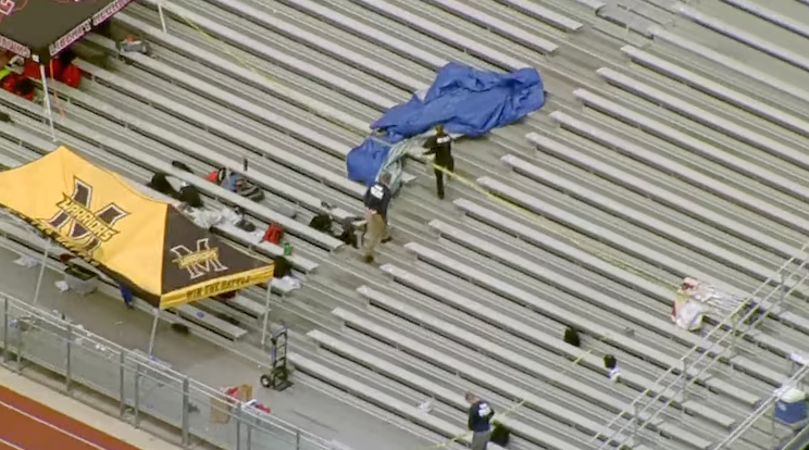 Police respond to a fatal stabbing at David Kuykendall Stadium in Frisco, Texas, April 2, 2025.