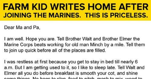 Farm Kid Writes Home After Joining The Marines. This Is Priceless.