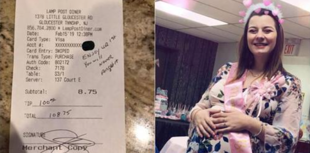 Pregnant waitress serves cop, then finds a note with few words on the check